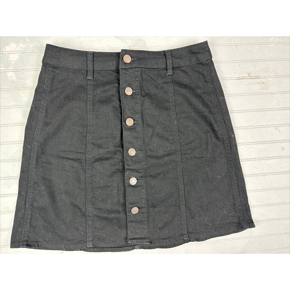 Mossimo Size 4 Womens Skirt Denim Jean Short Black Button Front Stretch